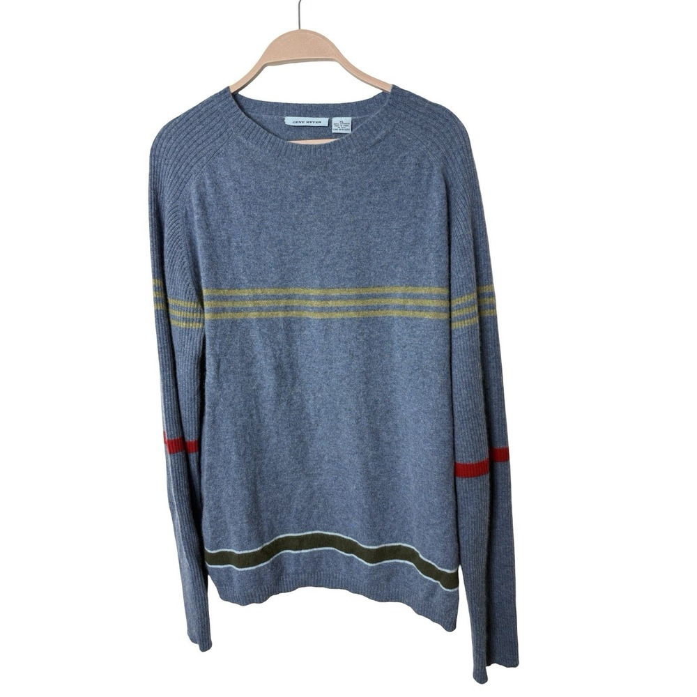 Gene Meyer sz XL mens cashmere sweater blue striped